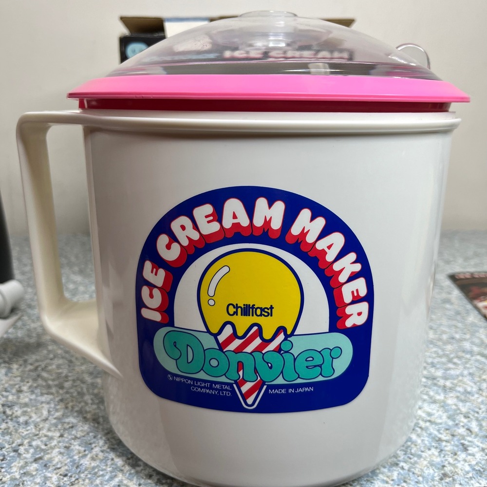 Donvier Ice Cream Maker Chillfast Manual Hand Crank White Pink Vintage Japan Box